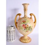 Royal Worcester large vase shape 2128 painted with dog roses and other flowers on a blush ivory grou