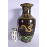 A LARGE LATE 19TH/20TH CENTURY CHINESE CLOISONNE ENAMEL DRAGON VASE decorated with foliage. 34 cm hi