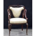 A Rose wood upholstered chair 87 x 54 x 59 cm.