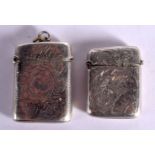 TWO ANTIQUE SILVER VESTA CASES. 27 grams. Birmingham 1876 & 1897. 4 cm x 3 cm. (2)