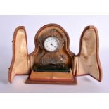 AN ANTIQUE SWISS JADE SILVER AND RUBY CLOCK. 12 cm x 9.5 cm.