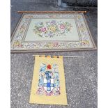 A LARGE VINTAGE HANGING TAPESTRY together with another smaller. Largest 167 cm x 140 cm. (2)