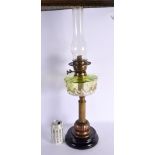 A LARGE VICTORIAN GLASS OIL LAMP. 62 cm high.