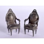 A PAIR OF EDWARDIAN SILVER CHAIRS. Chester 1901. 73.5 grams. 6.75 cm x 3.75 cm.