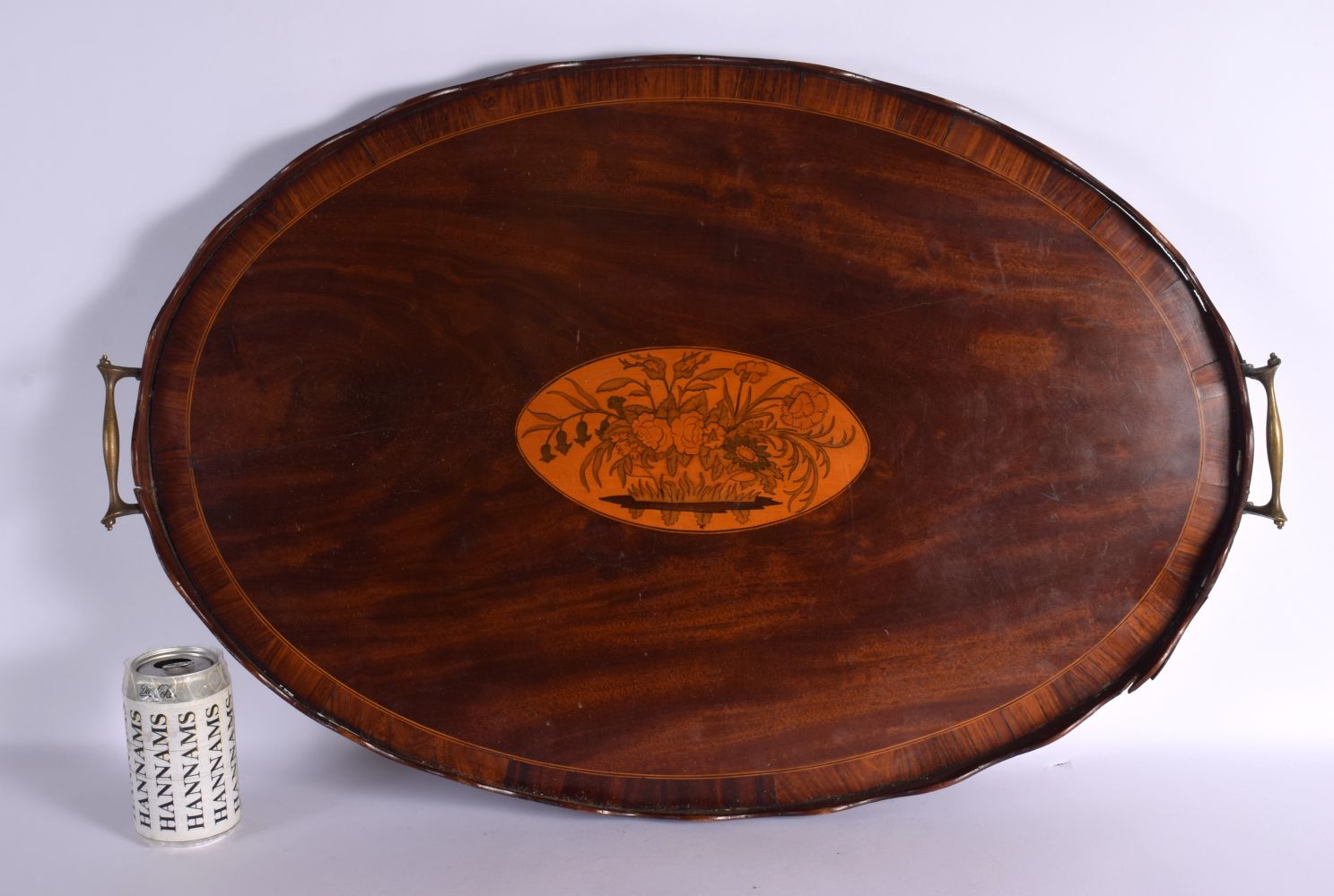 A LARGE VICTORIAN TWIN HANDLED MAHOGANY TEA TRAY. 72 cm x 40 cm.