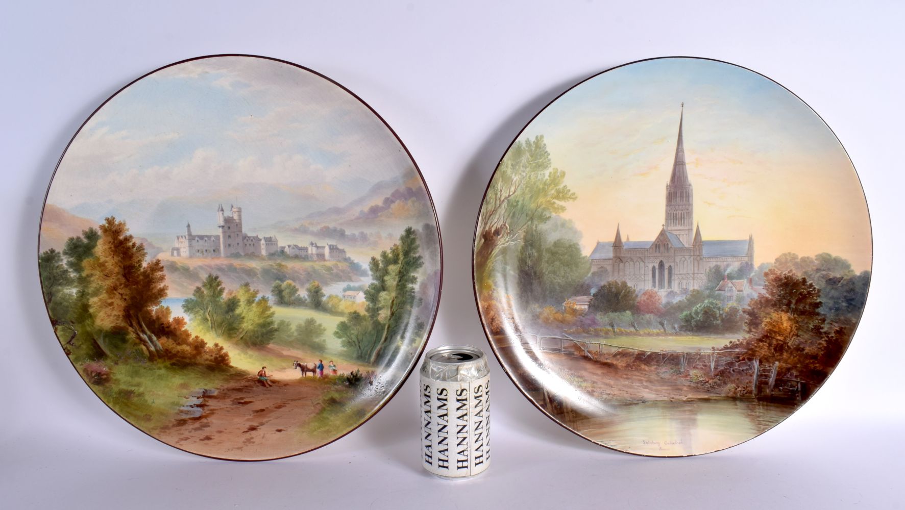 19th century Minton large pottery plaque painted with Salisbury Cathedral by I.Evans, signed, impres