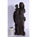 A LARGE ANTIQUE CARVED EUROPEAN CARVED WOOD FIGURE OF A SAINT. 45 cm x 8 cm.