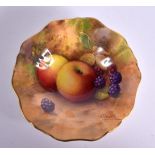 Royal Worcester pedestal dish painted with fruit by A. Shuck, signed, date mark for 1933. 12cm Diame