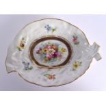 Royal Worcester fine leaf shaped dish, shape 1287, well painted with flowers by Harry Chair, signed