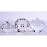 THREE GLASS PAPERWEIGHTS. (3)