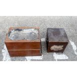 An antique wooden encased enamelled baby bath together with a small hinged top wooden box lid .44 x
