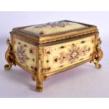 A 19TH CENTURY FRENCH OPALINE KILN FIRED ENAMEL JEWELLERY CASKET Tahan Paris. 9.5 cm x 6.5 cm.