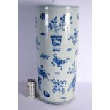 A LARGE CHINESE BLUE AND WHITE POTTERY STICK STAND 20th Century. 60 cm x 22 cm.