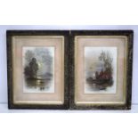 Louis Douzette 1834-1924 A pair of framed prints of waterside landscapes 34 x 25cm.