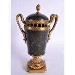 A FINE 19TH CENTURY FRENCH ORMOLU AND BLOOD STONE TWIN HANDLED VASE AND COVER decorated with acanthu
