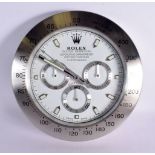 A ROLEX SHOP DISPLAY ADVERTISING WALL CLOCK. 33 cm diameter.