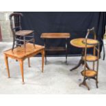 A collection of late 20th Century furniture including a folding cake stand, galleried topped side ta