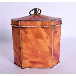 A RARE ART DECO FAUX TORTOISESHELL TIN TEA CADDY. 12 cm x 10 cm.