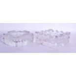 A PAIR OF FRENCH LALIQUE GLASS DISHES. Largest 11 cm square.