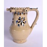 A 19TH CENTURY ENGLISH STONEWARE RETICULATED PUZZLE JUG Joseph Kipling Deep Gill 1873. 18 cm high.