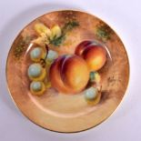 Royal Worcester miniature dinner plate painted with fruit by Roberts, signed, black mark. 9cm Diamet