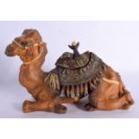 A COLD PAINTED SPELTER CAMEL INKWELL. 18 cm x 16 cm.