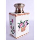 AN ANTIQUE FRENCH SAMSONS OF PARIS SCENT BOTTLE AND COVER with silver mounts. 13 cm x 6.5 cm.