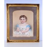 A framed oil on board of a child holding a kitten dated 1866 and indistinctly signed 49 x 36 cm