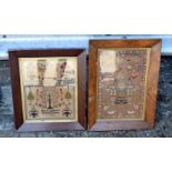 TWO EARLY 19TH CENTURY ENGLISH FRAMED SAMPLERS. Largest 54 cm x 34 cm. (2)