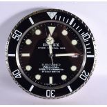 A ROLEX SHOP DISPLAY ADVERTISING WALL CLOCK. 33 cm diameter.