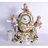 A LARGE EARLY 20TH CENTURY GERMAN DRESDEN ENCRUSTED PORCELAIN MANTEL CLOCK. 41 cm x 26 cm.