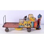 A vintage tin plate wind up luggage truck 30 cm.