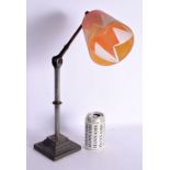 AN EARLY 20TH CENTURY INDUSTRIAL MACHINISTS LAMP with art deco shade. 52 cm high.
