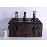 AN UNUSUAL SHIPS CHILLED WINE BY THE GLASS DECANTER BOX decorated with mythical men. 40 cm x 24 cm.