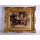 A VERY FINE 19TH CENTURY OIL ON BOARD PAINTING BY JOHN A. LOMAX four gentleman seated interior at a