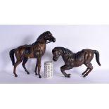 A PAIR OF VINTAGE LEATHER COUNTRY HOUSE HORSES. Largest 33 cm x 27 cm.