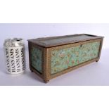 A LARGE EARLY 20TH CENTURY FRENCH IMITATION CLOISONNE ENAMEL AND BRONZE CASKET. 30 cm x 12 cm.