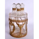 AN EARLY 20TH CENTURY FRENCH NEO CLASSICAL TRIPLE GLASS SCENT BOTTLE HOLDER. 15 cm x 9 cm.
