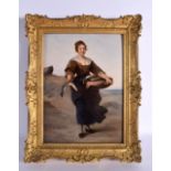 A FINE 19TH CENTURY K.P.M PORCELAIN PAINTED PLAQUE OF A FISHER WOMAN BY FRIEDRICH AUGUST VON KAULBAC