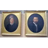 A pair of framed 19th century oils on canvas of a couple 59 x 49 cm (2)