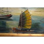 Chinese School (Early 20th Century) Oil on canvas, Dutch junks at sea. 145 cm x 80 cm.