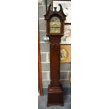 A LATE VICTORIAN/EDWARDIAN MAHOGANY GRANDMOTHER CLOCK playing on eight bells, with moon aperture and
