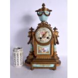 AN ANTIQUE FRENCH SEVRES STYLE BRONZE MANTEL CLOCK. 40 cm x 15 cm.