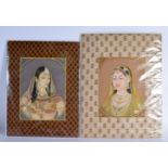 Indian School (C1900) Pair, Watercolours, Jewelled Females. 45 cm x 35 cm.
