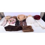 A collection of Vintage hats, fur stoles and gloves (16).