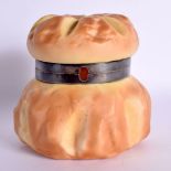Royal Worcester rare preserve jar in the shape of a cottage loaf with silver metal mounts date mark