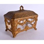 AN ANTIQUE FRENCH GILT METAL AND CRYSTAL GLASS BOX. 14 cm x 12 cm.