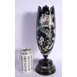 A VICTORIAN BLACK OPALINE GLASS VASE enamelled with flowers. 33 cm high.