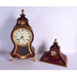 A PALAIS ROYAL LACQUERED FLORAL BRACKET CLOCK with matching bracket. 66 cm x 22 cm inc bracket. (2)