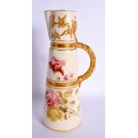Royal Worcester claret jug shape 1047, painted with flowers on a blush ivory ground date mark 1892.